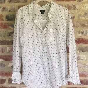 J. Crew 3/4 Button-Up Shirt (White/Navy)